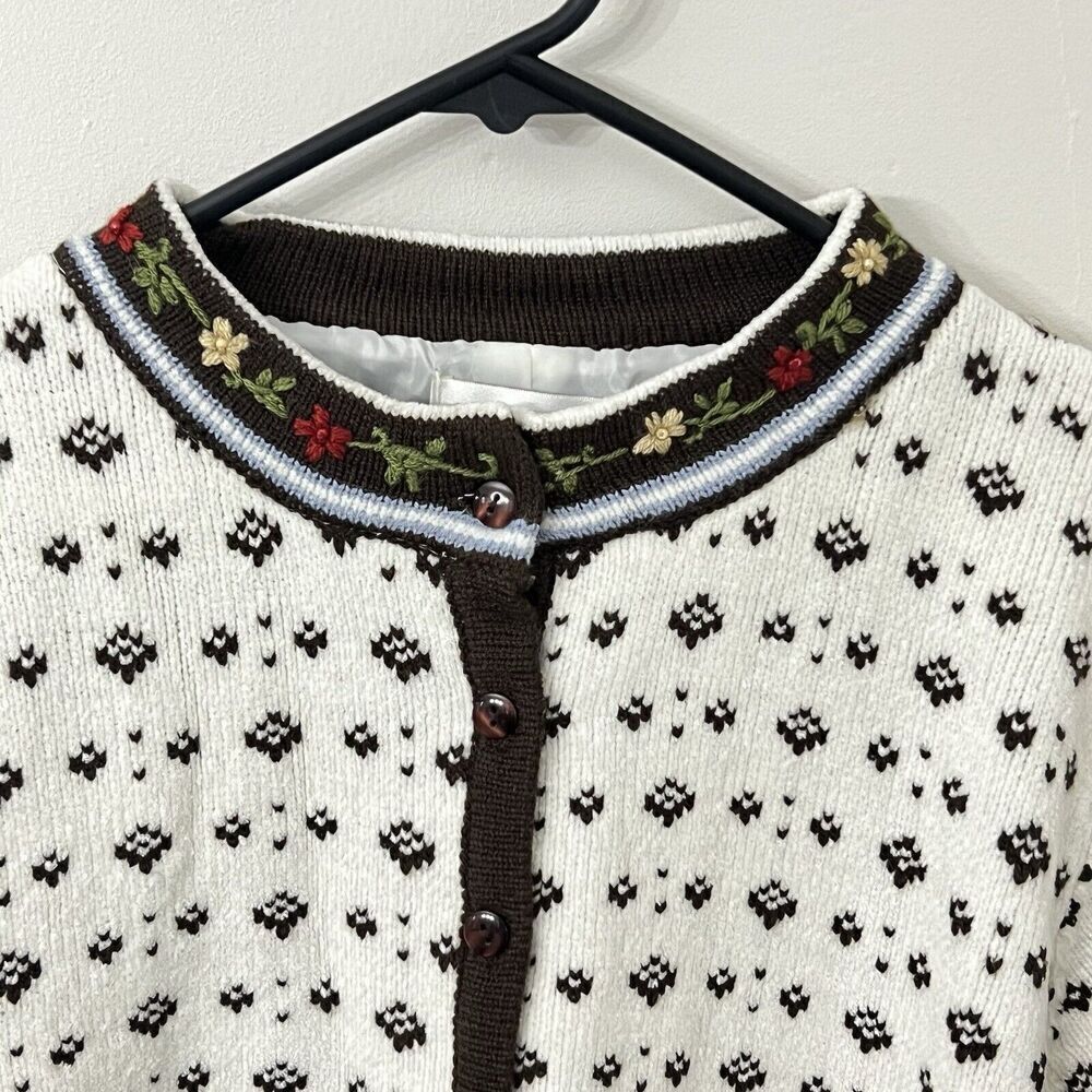 Vtg Jenny Fair Isle Embroidered Grannycore Lined Sweater Jacket Button Cardigan